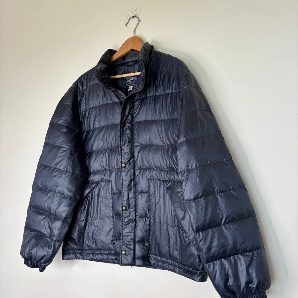 J Crew Navy Blue quilted down puffer jacket Winter Preppy Ski Size Large